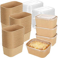 50 Pack 33oz Disposable Kraft Paper Bowls with Lids, Rectangle Meal Prep Containers Bulk, Large Paper Salad Bowl, Leakproof Food Containers Treat Soup Serving Bowls, Microwave Safe for Hot/Cold Food