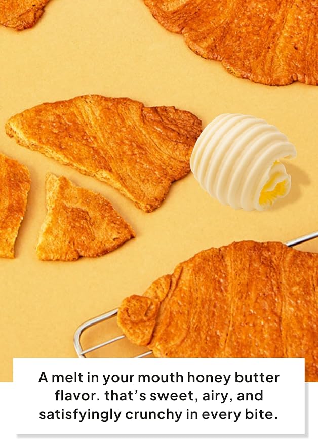 Korean Food Flat Croissant Snack – Honey Butter Flavor | 10 Individually Wrapped Packs per Box, Crispy Layered Pastry Chips, Shelf-Stable Korean Snack, Pack of 10