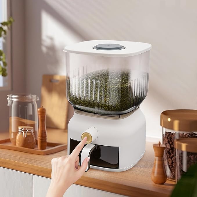 22 Lbs Rice Dispenser, Large Sealed Grain Storage Container With Rice Cup Food Dispenser Kitchen Organizer For Rice, Beans, Grains, Cereal Dry Food, Small Pantry Food. (1, Circular)