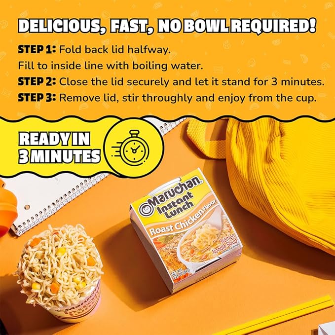 Maruchan Instant Lunch Ramen Noodles, Roast Chicken Flavor – Japanese-Style Instant Noodle Soup, Easy Meal Ready in 3 Minutes – 2.25 Oz. (12 Pack)