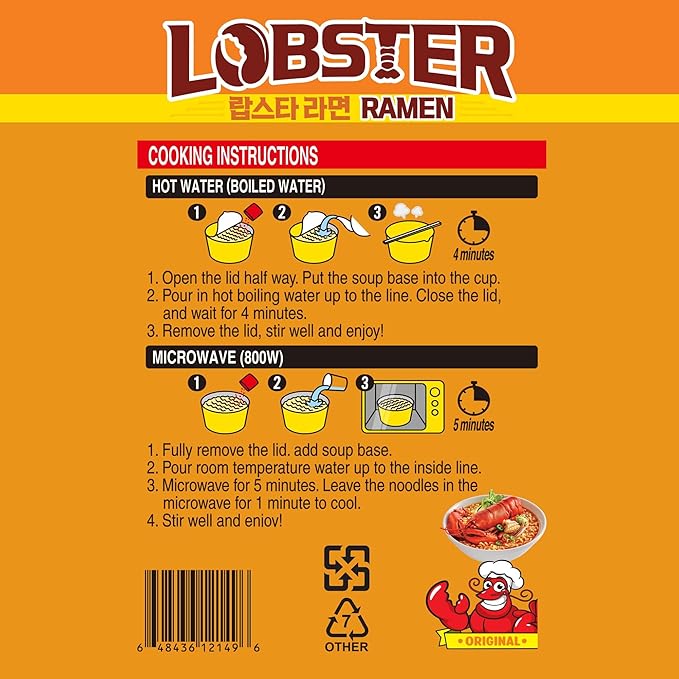 Paldo Fun & Yum Lobster Instant Big Cup Noodles with Soup, Lobster Seafood Flavor Based Broth, Best Oriental Style, Original Korean King Cup Ramyun 110g 3.88 oz (Pack of 6)