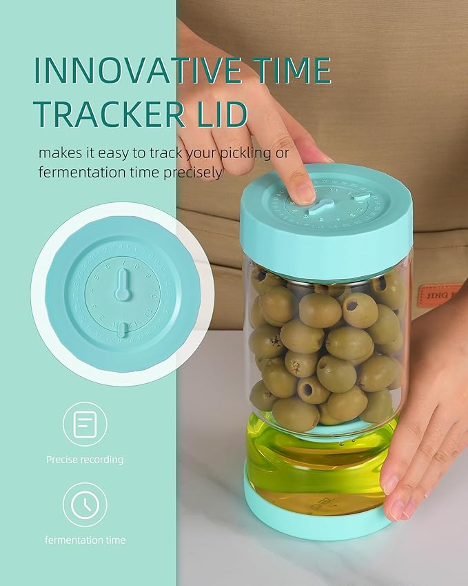 ZENS Pickle Jar with Strainer Flip, 37oz Pickle Container Olive Hourglass Jars, Pickle Juice Separator, Airtight Leakproof Lid, Glass Pickling Jars for Jalapeno-Dual Wet-Dry Design