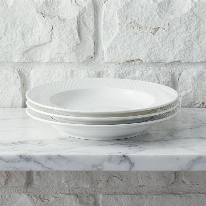 Ceramic soup bowl set of 4,5.1 ounce shallow bowl,White Dinner Bowls Plates,Porcelain wide-rimmed salad plate,Suitable for salads and pasta,Microwave and dishwasher safety