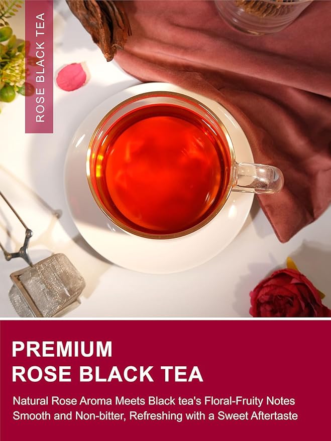 TeeLux Rose Black Tea Loose Leaf, Premium Black Tea with Rose Petals, Floral Aroma, Smooth & Refreshing Taste, Hot & Iced Tea, 7oz