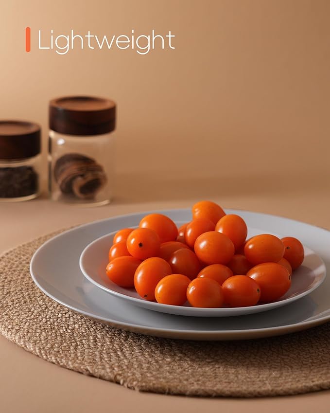LaGlint 7.5 inch Appetizer Plate Set of 6, Lightweight Opal Glass Round Salad Plates for Dessert Kitchen, Dishwasher and Microwave Safe, Grey