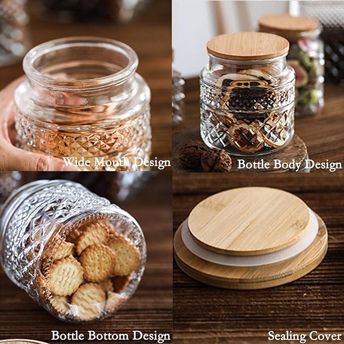 38 FL OZ Large Glass Storage Jar Food Storage Container with Airtight Bamboo Wooden Lid for Candy Snack Coffee Tea Nuts Airtight Glass Jars Kitchen Containers Cereal Canisters Vintage Glass Canisters