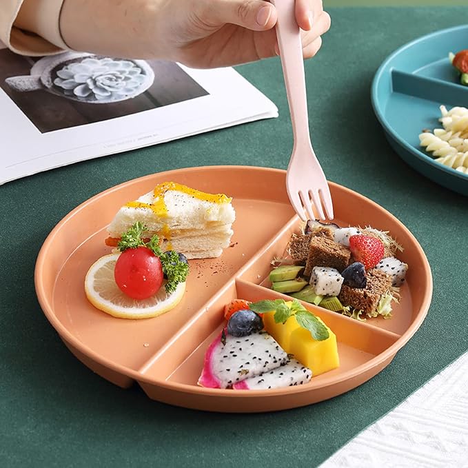 9 Inch Divided Plates for Adults, 2 Pcs Portion Control Plate, Reusable Dinner Plates Dishwasher and Microwave Safe (Color Orange)