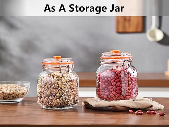Square Fermentation Jar, 1 Liters Glass Fermenting Jar for Making Sauerkraut, Kimchi, Pickles, Mead, Cider & More, Pack of 2