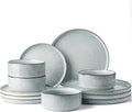 Famiware Annecy Plates and Bowls Sets, 12 Pieces Dinnerware Sets, Microwave and Dishwasher Safe Dishes Set for 4, Chip and Scratch Resistant, Grey-Blue