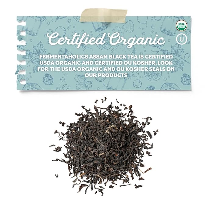 Fermentaholics Assam Black Tea – 4 oz – USDA Certified Organic Loose Leaf – OU Kosher – Ideal For Brewing Kombucha
