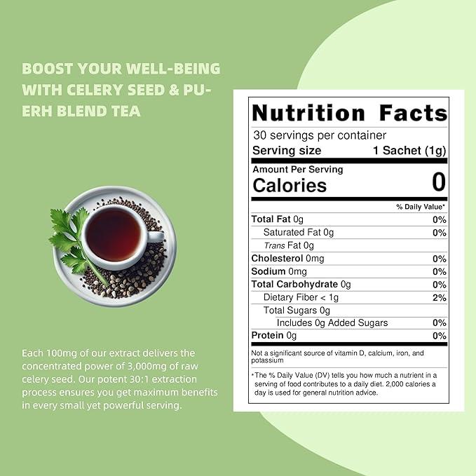 EAST NATURHUS Natural Celery Seed Pu-erh Tea for Joint Health, Digestive Support, Antioxidant Tea Blend, Traditional Chinese Wellness, 30 Servings