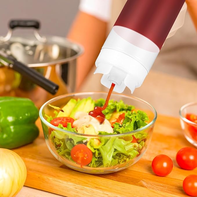 4 Pcs Kitchen Squeeze Bottle, 32 Oz Drizzle Bottle for Sauces & Dressings, No Drip Self-Sealing Mayonnaise Squeeze Bottles, Inverted Refillable Condiment Dispenser for Restaurant, White