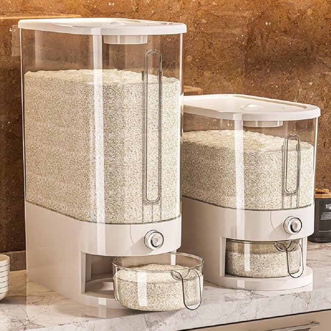 Large Rice Dispenser 25Lbs, Cereal Dispenser Rice Container Food Storage Container with Measuring Cup, Cereal Containers Storage Kitchen Storage Household Rice Pet Food Holder (25LBS)