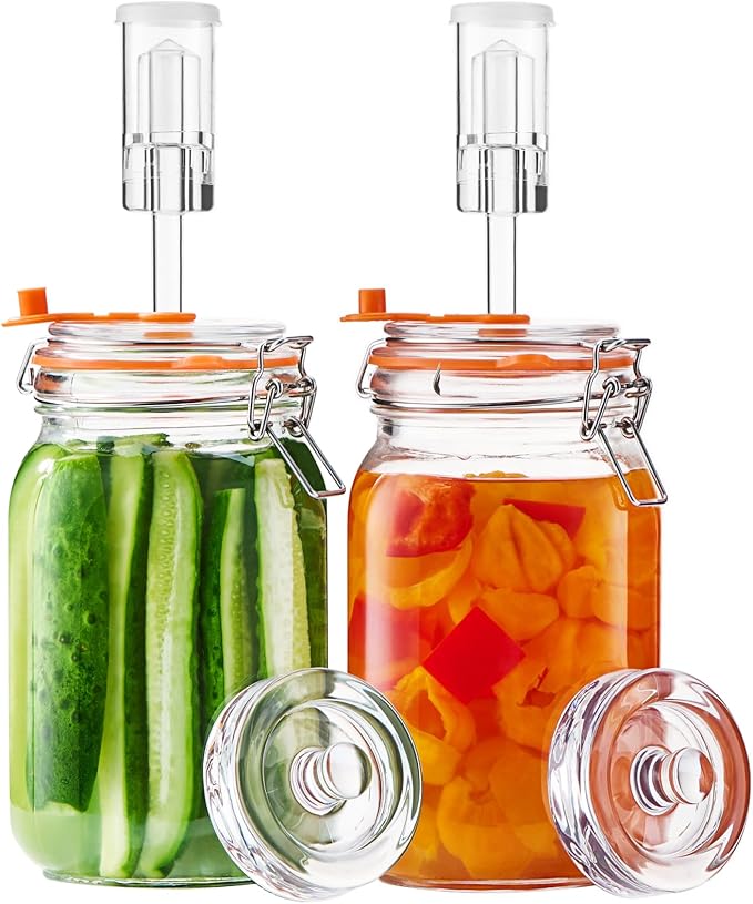 1.5L Wide Mouth Fermentation Jars, Pack of 2 with Airlocks & Glass Weights, Complete Fermenting Kit for Sauerkraut, Kimchi & Pickles