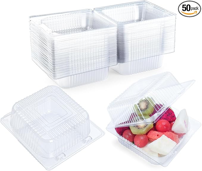 Evnlo 50 Count Clear Plastic Containers with Lids for Food, Thickened Disposable Sandwich Containers Clamshell Boxes for Cake Slice, Dessert, Hamburger, Salad