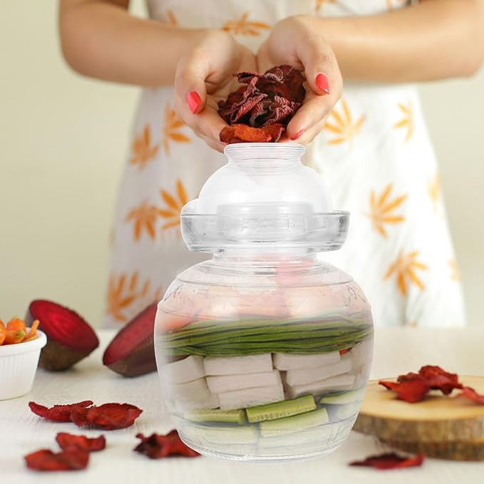 Toyvian Traditional Glass Fermenting Jar with Airtight Lid 3lb Thick Glass Kimchi Pickling Jar Food Storage Container for Kitchen Fermentation
