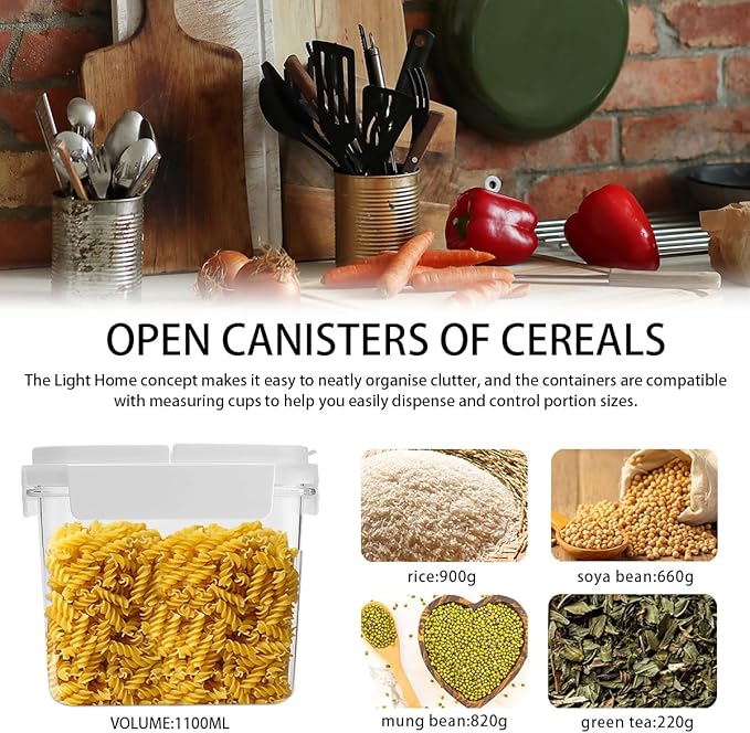3Pcs Cereal Storage Container，White Food Storage Container with Flip-Top Lids Plastic Cereal Organizer Dispenser 1.1L/38oz for Grain, Rice and Snacks Kitchen Organizers and Storage