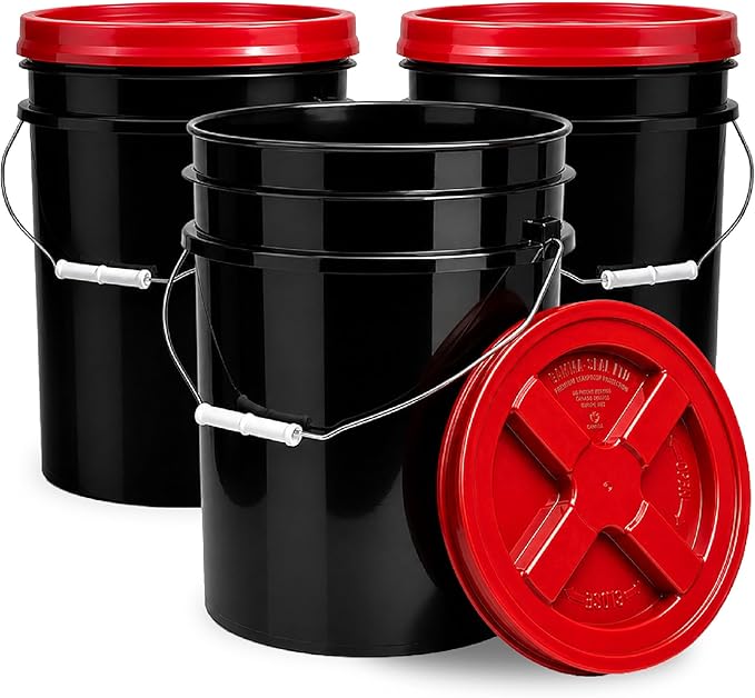 ePackageSupply 5 Gallon Bucket - Food Grade Bucket with Airtight Gamma Seal Screw-On Lid, BPA-Free, Heavy-Duty 90 Mil HDPE Plastic, Bulk Storage, Durable Container, Made in USA, Black/Red, 3 Packs