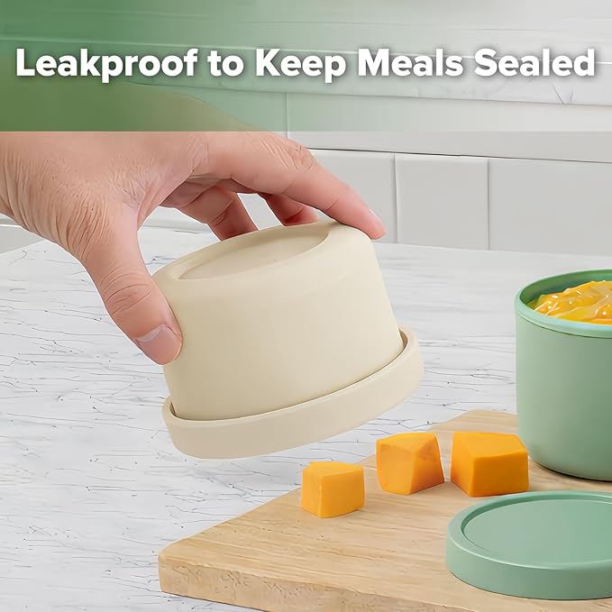 haakaa Mini Round Silicone Baby Food Containers with Lids, BPA-Free Leakproof Stackable Snack Cups, Microwave & Dishwasher Safe, 3-Pack, 5oz