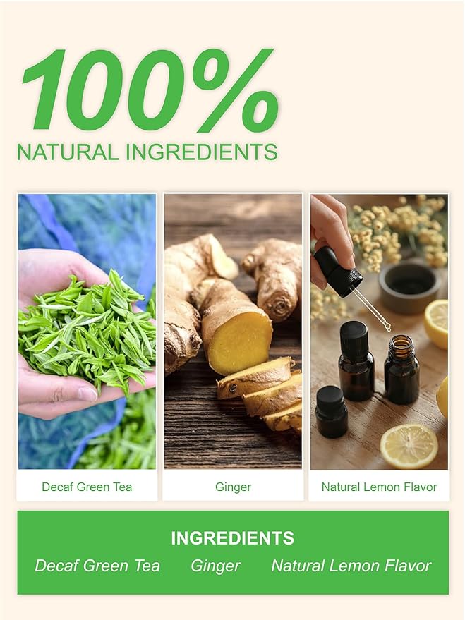 TeeLux Lemon Ginger Decaf Green Tea, Smooth Decaffeinated Green Tea with Spicy Ginger & Refreshing Natural Lemon Flavor, 100 Count