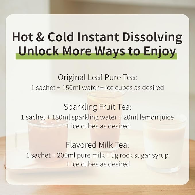 Instant Pu-erh Black Tea Powder,Unsweetened Black Tea Powder for Quick Hot & Cold Beverages,Classic - 100% Tea Leaves, No Additives,Caffeinated (10 Single Serve Packets)
