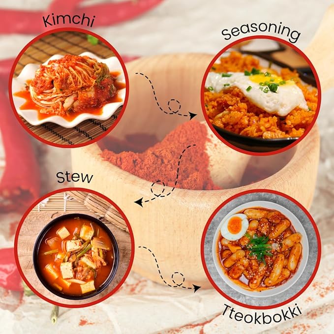 Korean Gochugaru Red Pepper Flakes, 1 LB – Sun-Dried Coarse Chili Powder for Kimchi, Jjigae, Korean BBQ & Stir-Fry – 100% Pure, No Additives, Mild-to-Medium Heat (4,500–10,000 SHU) – Resealable Pouch