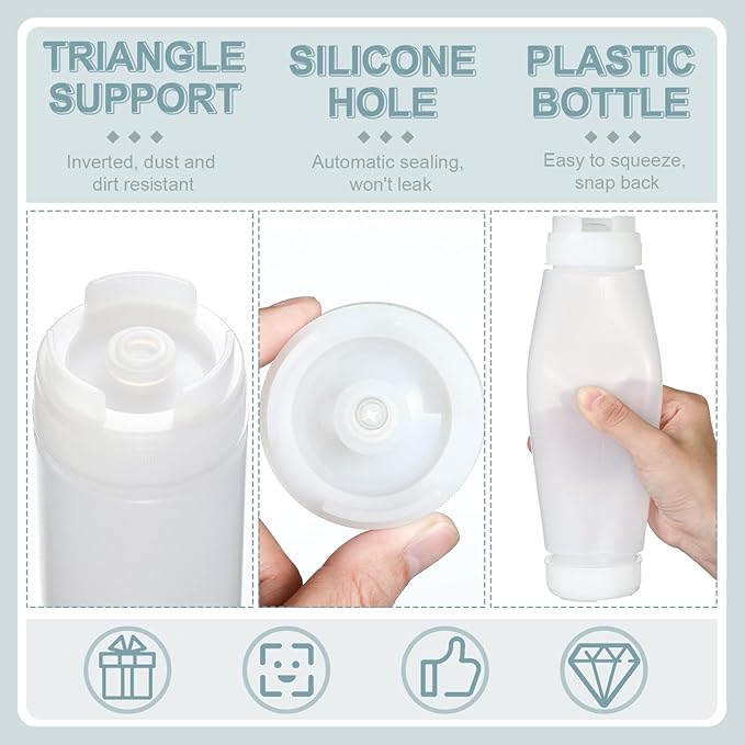 Sabary 3 Pcs 16 oz Inverted Plastic Squeeze Bottles, Refillable Tip Large Valve Dispenser Condiment Squeeze Bottle for Sauces Ketchup Sour Cream Self Sealing Syrup Dispenser for Restaurants (White)