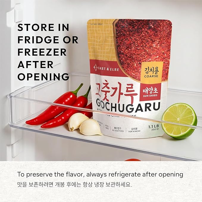 East and Else Gochugaru, Korean Red Chili Pepper Flakes, Coarse Grind for Kimchi, 6 OZ (170g) Resealable Bag, Premium 100% Sun-Dried Chili Powder for Stews, Chili Oil, and Asian Cooking