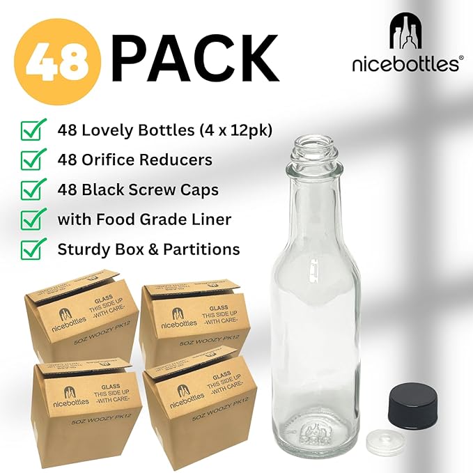 nicebottles Hot Sauce Bottles, 5 Oz - 48 Pack