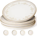 Artena Large Ceramic Dinner Plates Set Of 4, 10.75 Inch Embossed Kitchen Salad Plates, Modern Serving Plates For Restaurant, Plates With Lipped Edges, Microwave Dishwasher Safe (Multiple Patterns)