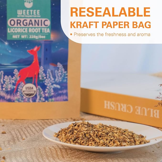 WT WEETEE Organic Licorice Root Tea, Organic Pure Licorice Root Loose Cut and Sifted, Naturally Caffeine-free, Bulk Licorice Chopped 8 oz. (228g)