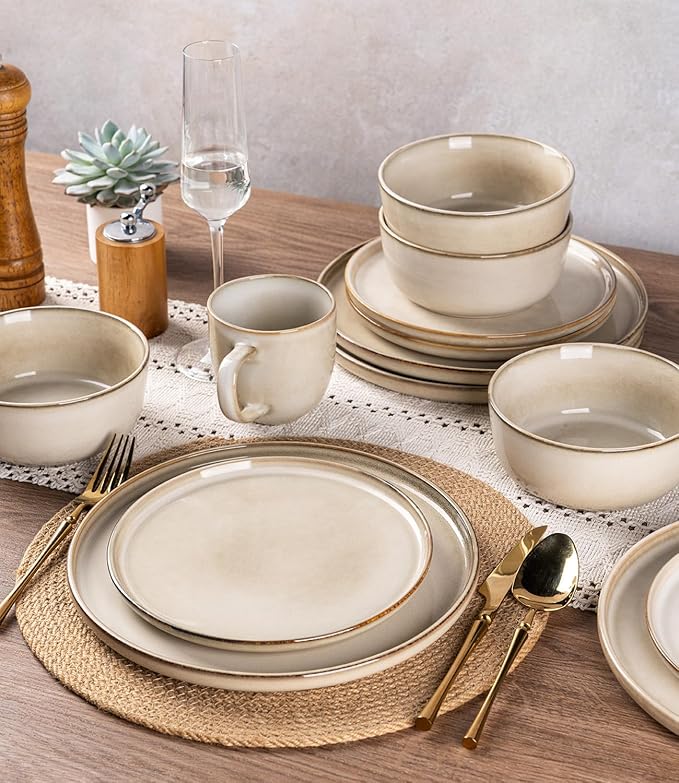 AmorArc Ceramic Plates Set of 6, 8.5 Inch Reactive Glaze Stoneware Plates set, Dessert, Salad, Appetizer, Small Dinner, Microwave, Dishwasher Safe, Scratch Resistant Dishes Set for Kitchen
