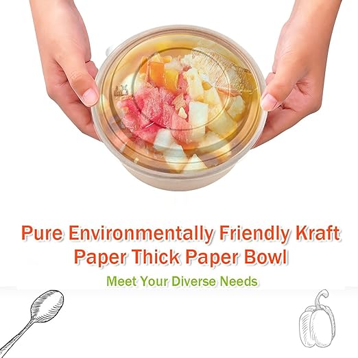 TOPtoper 50 Pack 25 Oz Large Paper Bowls with Lids, Disposable Soup Serving Bowls Bulk Party Supplies for Hot/Cold Food, Soup (25 OZ)