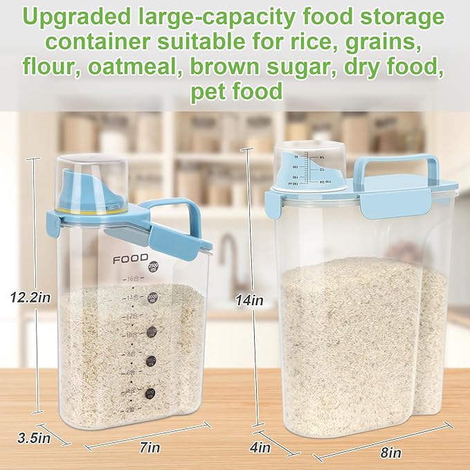 LEAWALK Airtight 10LBS Rice/Cereal/Dry Food Storage Container BPA Free, 5.28Qt Clear Plastic Kitchen and Pantry Organization Bin Suitable for Oats, Flour, Sugar, Pasta, Pet Food, etc (Sky blue)