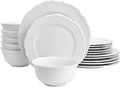 Elama Henryi 18 Piece Embossed Rim Detail Porcelain White Dinnerware Set, Tableware Set, Serveware (18 Piece)