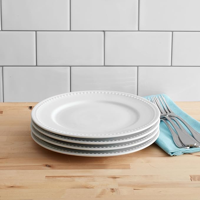 Everyday White Beaded Set of 4 Salad Plates