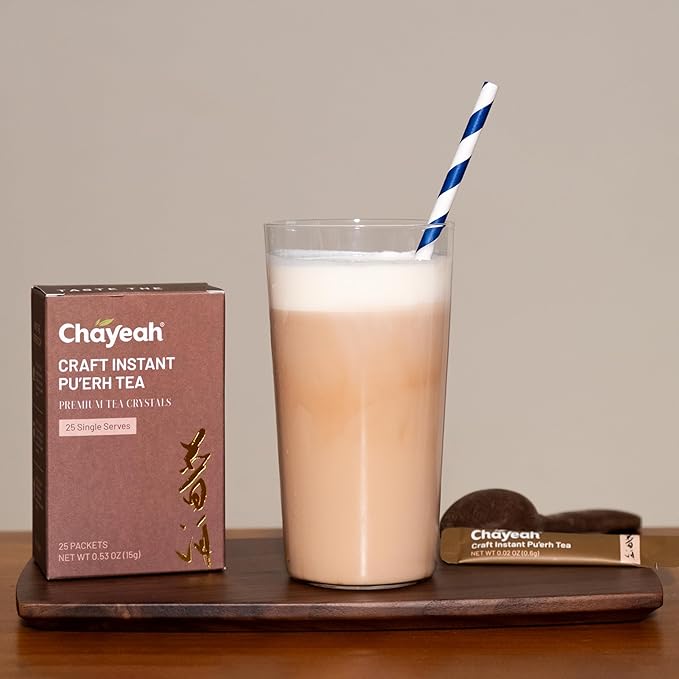 CHAYEAH, Craft Instant Pu'erh Tea, Quick Brew Tea Crystals, No Sugar, Natural Caffeine, Hot or Cold (25 Packets)