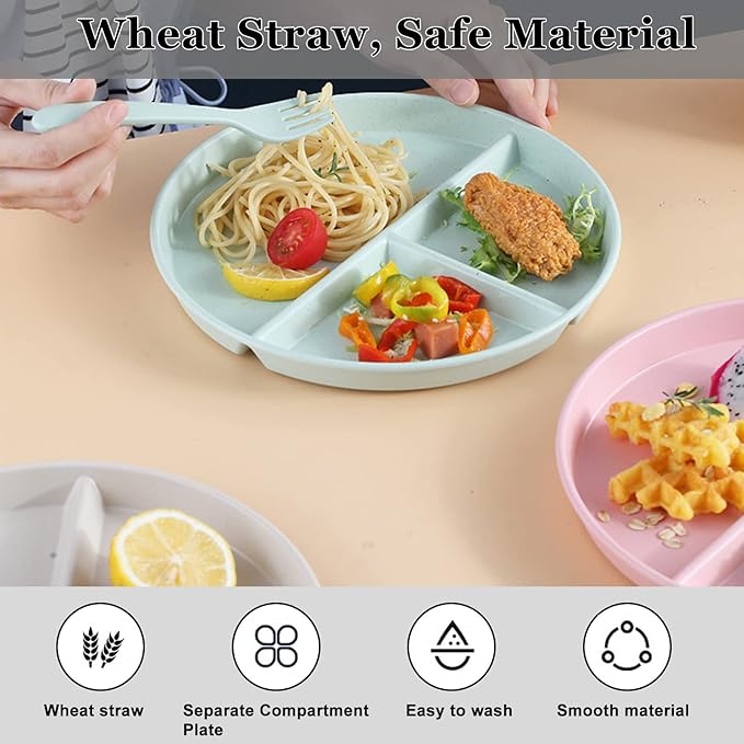 9 Inch Divided Plates for Adults, 2 Pcs Portion Control Plate, Reusable Dinner Plates Dishwasher and Microwave Safe (Color Orange)