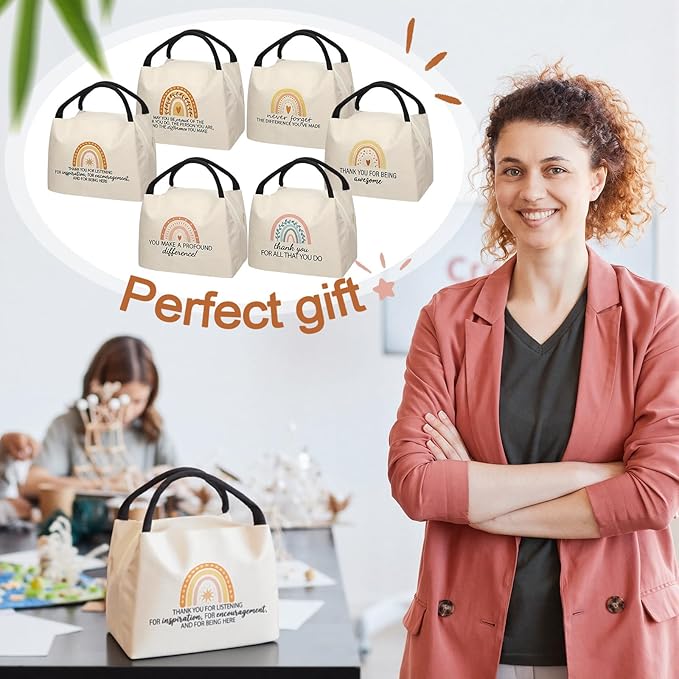 Teacher Appreciation Gifts Bulk Back to School Thank You Insulated Lunch Bags Teacher Reusable Lunch Bags Leakproof Totes End of Year Appreciation Gift for Men Women(12 Pcs,Boho)