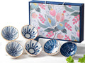 Rice Bowls 10oz, Japanese Style Bowls Set of 6 with Gift Box - Blue and White Ceramic Bowls for Soup, Dessert, Ice Cream, Snack - Kitchen Gifts for Women Christmas Gift