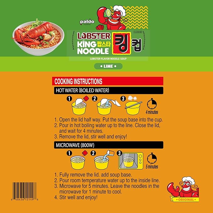 Paldo Fun & Yum Lime Lobster Instant Big Cup Noodles with Soup, Lime Lobster Seafood Flavor Based Broth, Best Oriental Style, Original Korean King Cup Ramyun 110g 3.88oz (Pack of 16)