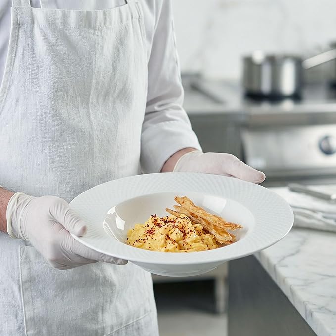 Ceramics Rimmed Soup Bowls 20.3 oz, White 11.1 inch Exquisite small soup plate Set of 4, Pasta plates With Rim is the best choice for hotels, kitchens, fine restaurants and gourmets