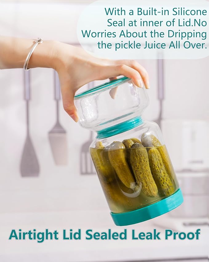 ZENS Pickle Jar with Strainer Flip, 2 Pack 51oz Pickle Container Pickle Juice Separator Hourglass Jar for Olive Keeper, Leakproof Pickle Holder Jars for Pickling Dill Sliced Storage, Gifts for Mom