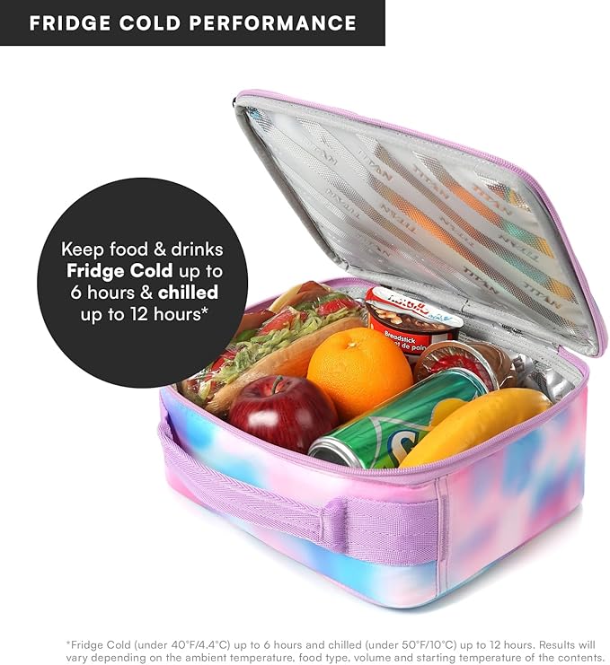 Titan by Arctic Zone Fridge Cold Lunch Box with 2 Gel Ice Packs, Small Insulated Cooler Bag with Leak Proof Lining for School and Work, Cotton Candy