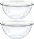 PLASTICPRO Disposable 48 Ounce Round Crystal Clear Plastic Serving Bowls With Lids, Party Snack or Salad Bowl, Chip Bowls, Snack Bowls, Candy Dish, Salad Container Pack of 2