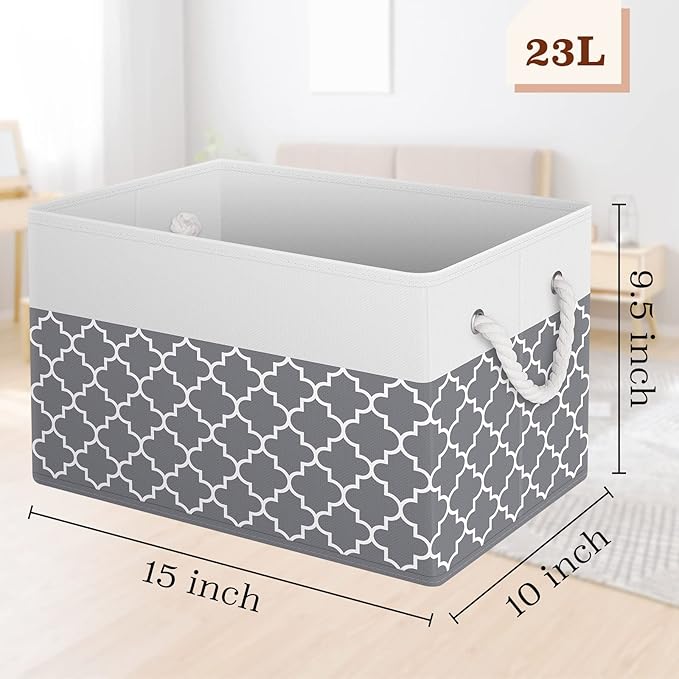 Fab totes Storage Bins [16-Pack], Foldable Storage Baskets for Organizing Toys, Books, Shelves, Closet, Large Storage Box with Rope Handles, Sturdy Organizer Bins, White & Black