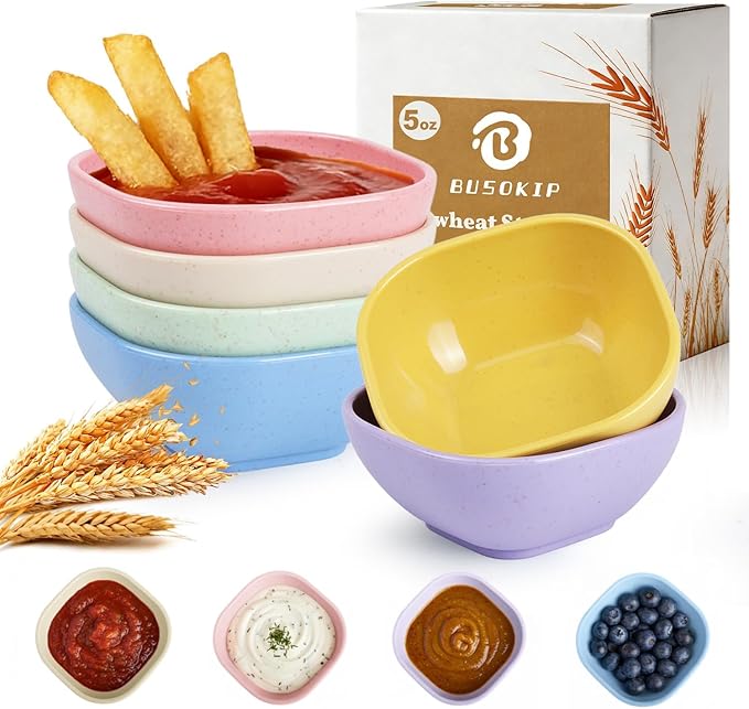 Soy Sauce Dish 5 OZ, Small Bowls for Dip, Unbreakable Chip and Dip Bowl, Wheat Straw Bowl Sets of 6, Dipping Sauce Cups for Party, Kitchen, Dishwasher Safe Dipping Bowls for Ketchup - Colorful