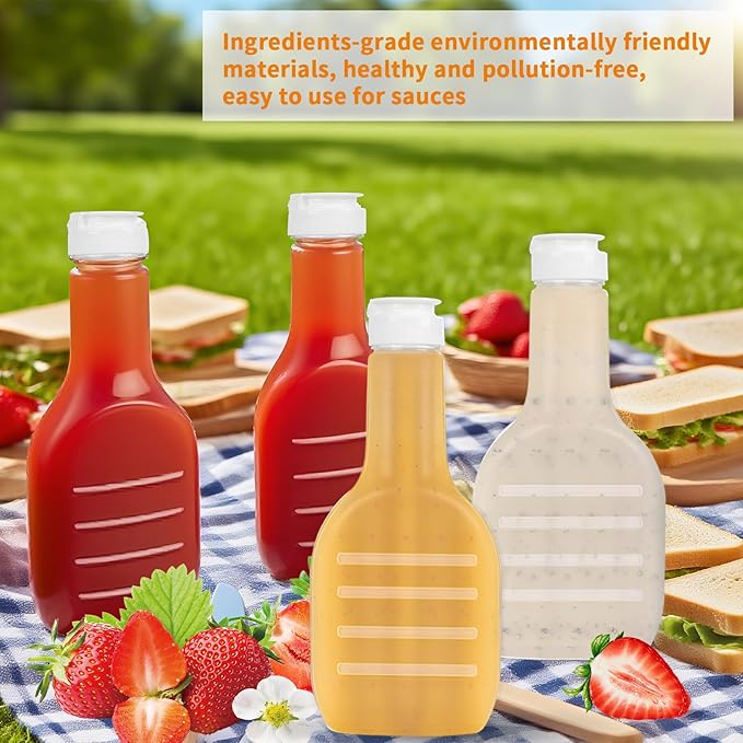 12 Pack 16 oz Clear Plastic Salad Dressing Bottles, Bulk Empty Squeeze Bottles with White Flip Top Caps for BBQ, Condiments, Sauce, Ketchup, Salad Dressing