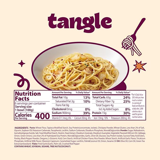 Samyang Tangle Garlic Oil Spaghetti Aromatic Roasted Garlic and Olive Oil Flavor Spicy Kick Air Dried Noodle Quick Microwave Meal 3.70 oz (Pack of 6)