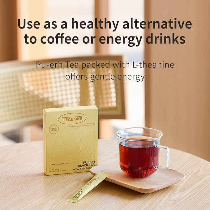 Instant Pu-erh Black Tea Powder,Unsweetened Black Tea Powder for Quick Hot & Cold Beverages,Classic - 100% Tea Leaves, No Additives,Caffeinated (10 Single Serve Packets)